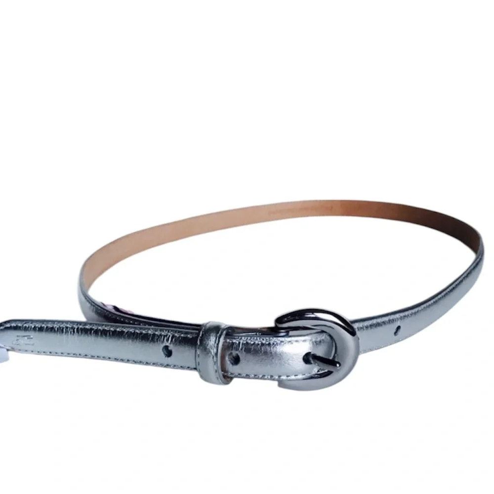 Vineyard Vines Silver Leather Skinny Belt With Silver Buckle, Size XS